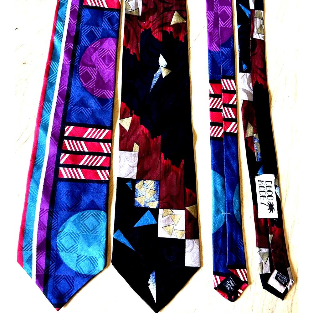 VTG 90s Deco Mode Italian Silk Ties Memphis Geometric Art Abstract Retro Lot 2